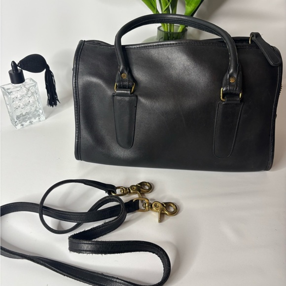 Coach Handbags - Coach Black Leather Satchel with Brass Hardware